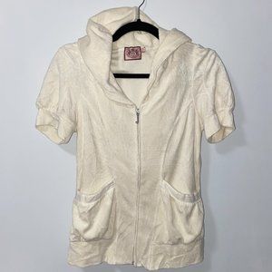 Juicy Couture Ivory Short Sleeve Zipper Hoodie Size Medium